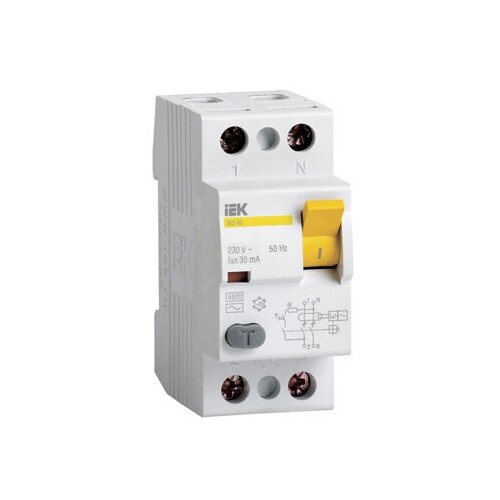Дифференциальный выключатель нагрузки УЗО ВД1-63 2 полюса, 25А, Тип AC, 30мА. MDV10-2-025-030 IEK (6шт)