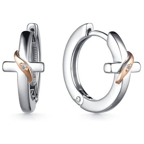 фото Серьги-кольца алькор из родированного серебра и золота c бриллиантами