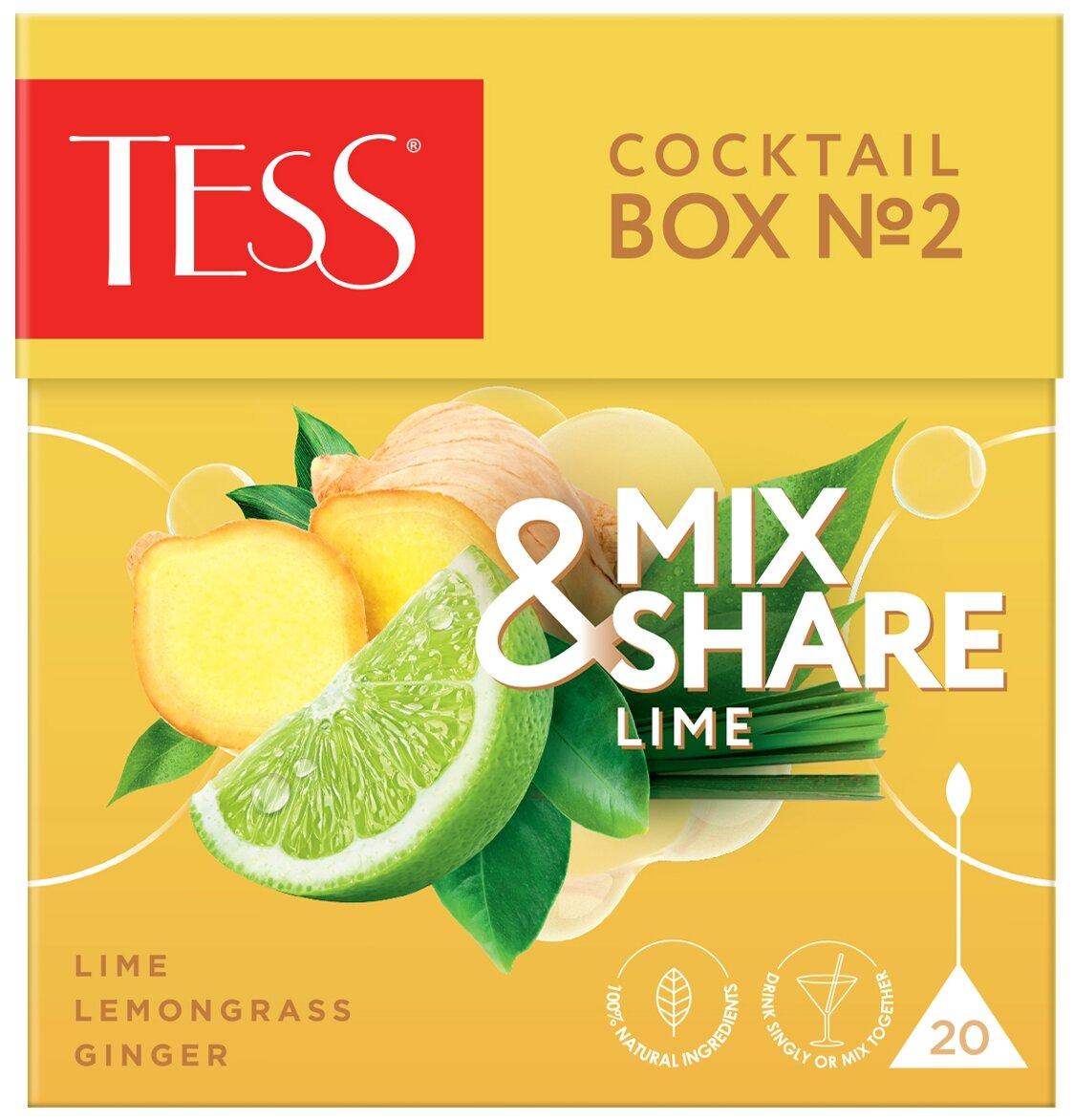 Чайный напиток Tess Cocktail Box 2 лайм в пирамидках, 20х1,5 г - фото №1