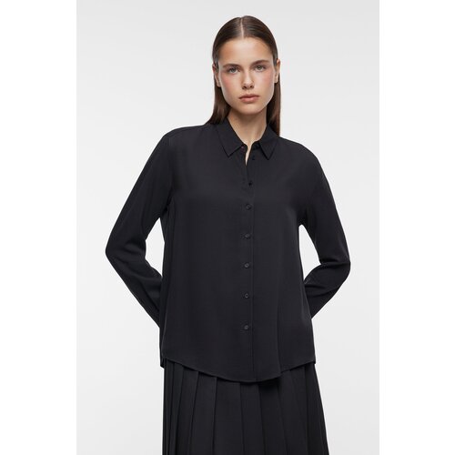 Блуза  Befree, повседневный стиль, прямой силуэт, длинный рукав, манжеты, утепленная, однотонная, размер XL INT, черный