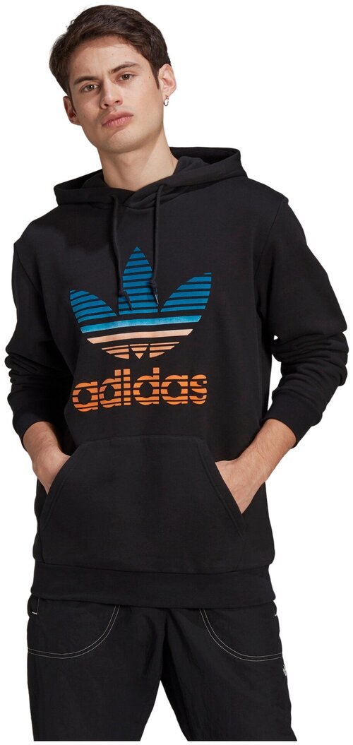 Худи adidas, силуэт прямой, капюшон, размер M, черный