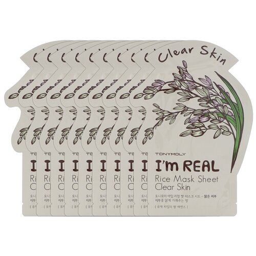 TONYMOLY Очищающая тканевая маска для лица с экстрактом риса I'm RICE Mask Sheet Clear Skin 10шт