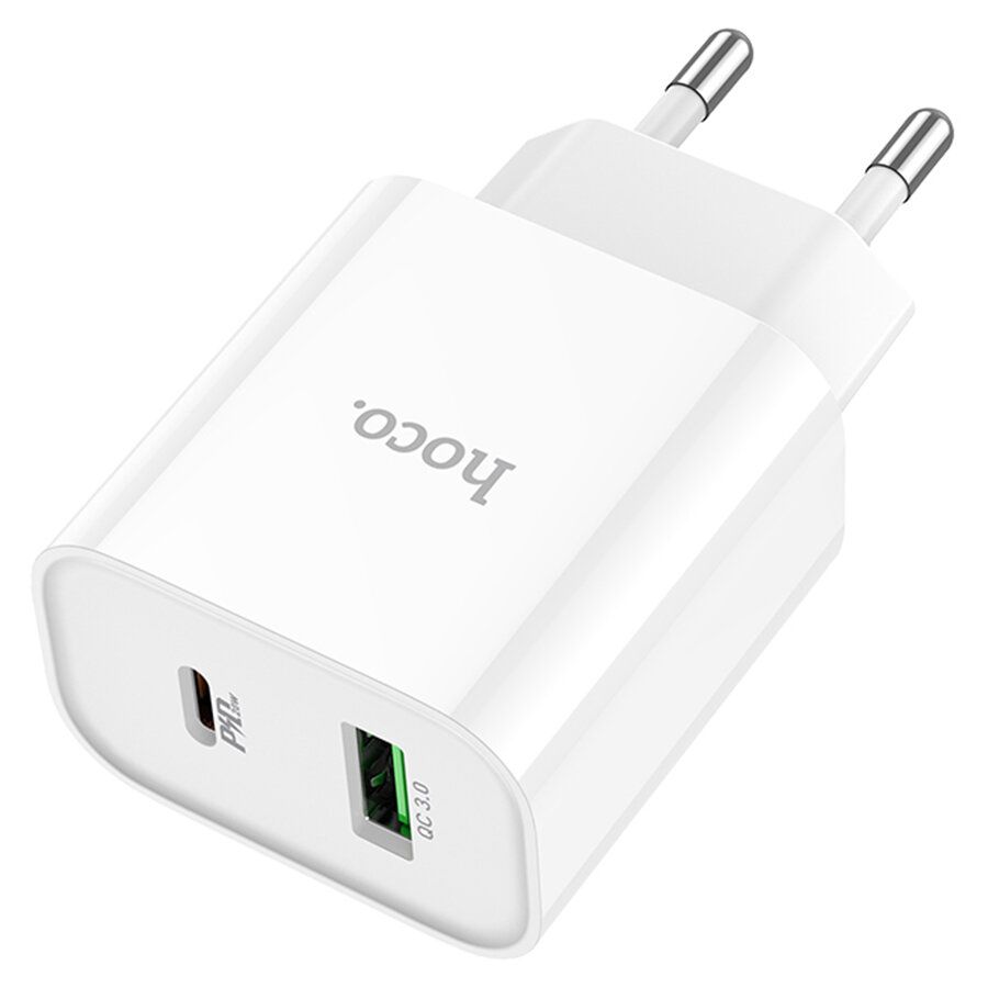 Сетевое зарядное устройство HOCO C80A Plus 1xUSB + 1xUSB-C, 3.0A, 20W, белый