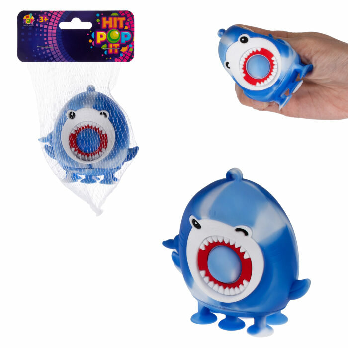 Игрушка-антистресс 1toy Жмяка Hit Pop It "Акулы" на присосках 8,5х4х7 см, синяя