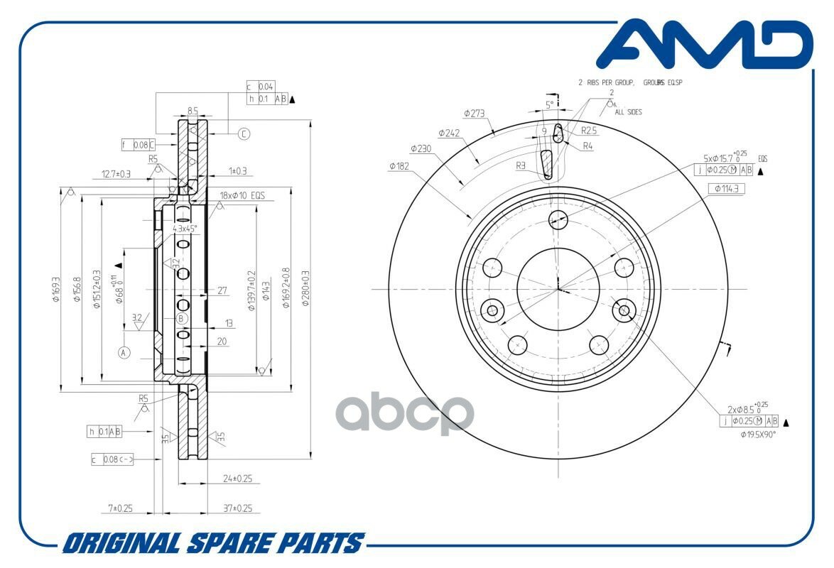 Диск Тормозной Renault Duster 12-, Arkana 19-, Fluence 10-, Megane Iii, Iv 07- Передний 280 X 24 Amd AMD арт. AMDBD258