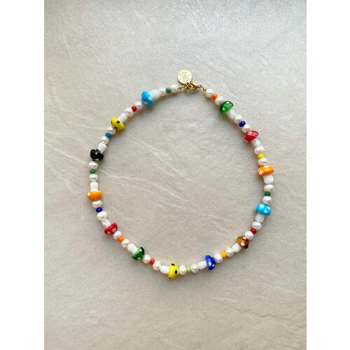 Чокер Daily Daisy Чокер «Грибы», стекло, бисер, жемчуг пресноводный, металл, длина 40 см, красный