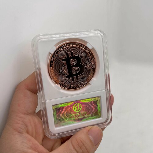 Монета сувенирная коллекционная Биткоин Bitcoin криптовалюта 1 шт в кейсе
