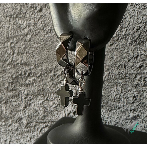 Серьги RYKAMI, гематит, черный