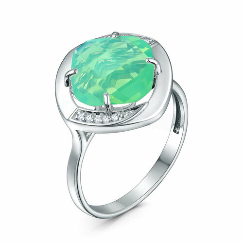 Кольцо Яхонт, серебро, 925 проба, кристалл, фианит, размер 16.5, зеленый, бесцветный