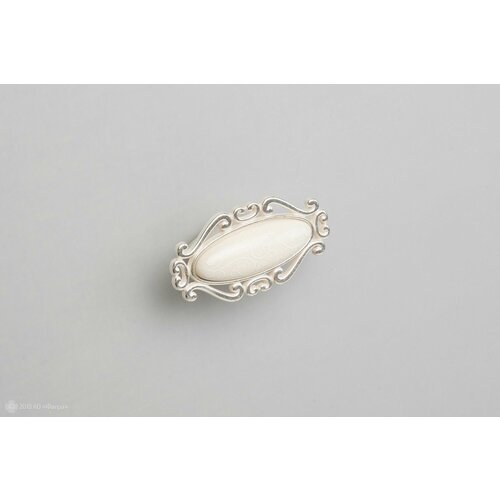 P40 мебельная ручка-кнопка 32 мм венецианское серебро с керамической вставкой цвета слоновой кости с рисунком