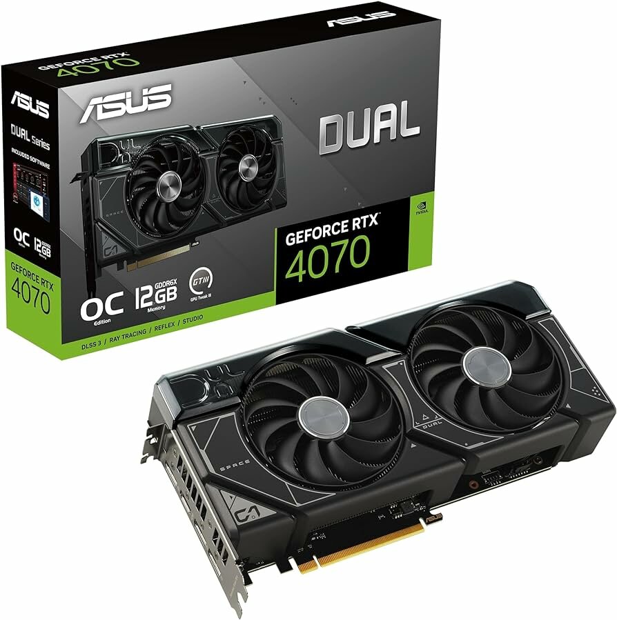 Видеокарта Asus PCI-E 4.0 DUAL-RTX4070S-O12G NVIDIA GeForce RTX 4070 Super 12Gb 192bit GDDR6X 2475/21000 HDMIx1 DPx3 HDCP Ret