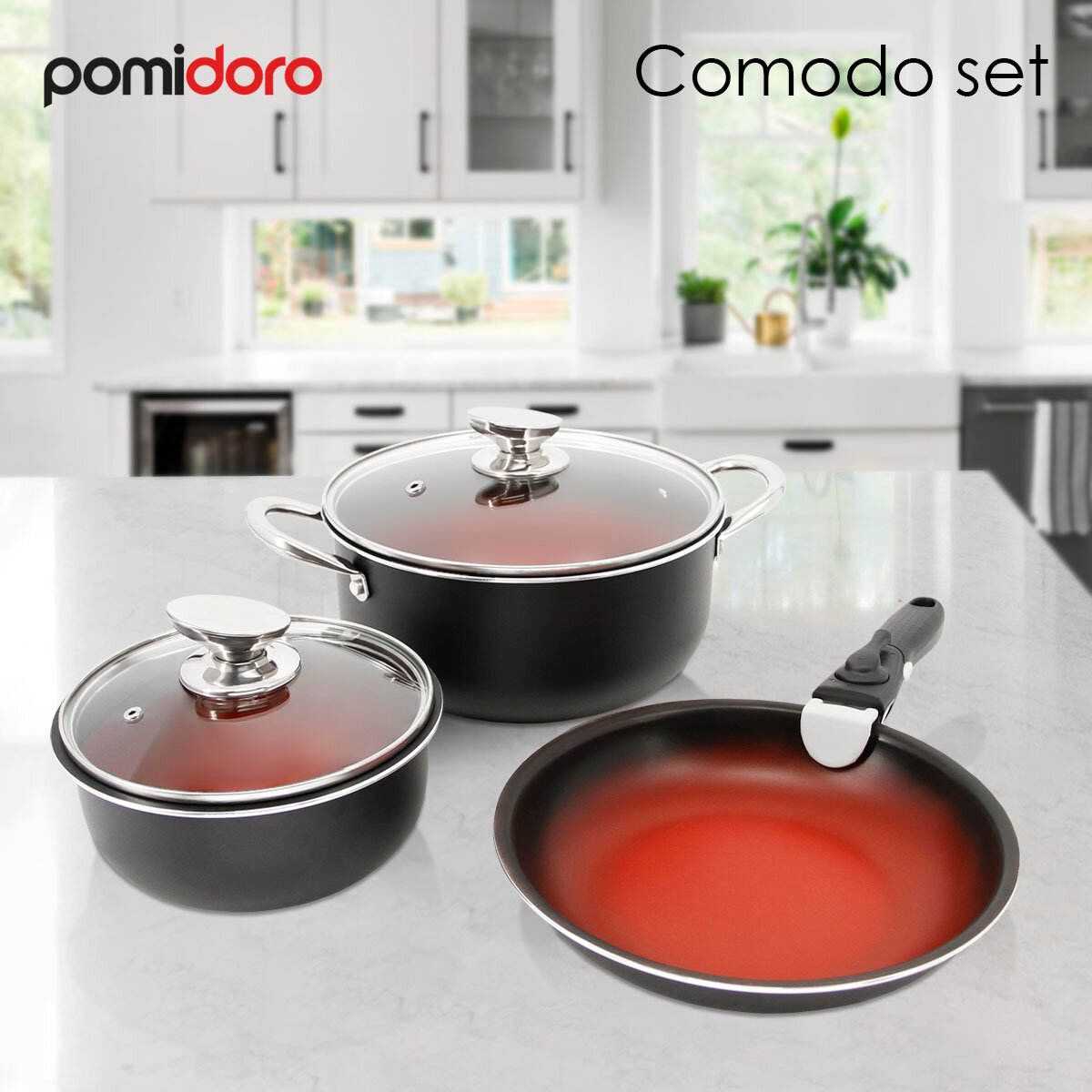 Набор посуды для приготовления со съемной ручкой Pomi d'Oro P640558 Pomidoro - фото №1
