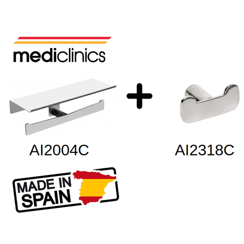 Набор аксессуаров для ванной комнаты и туалета MED011, Mediclinics, Испания, цвет полированная сталь