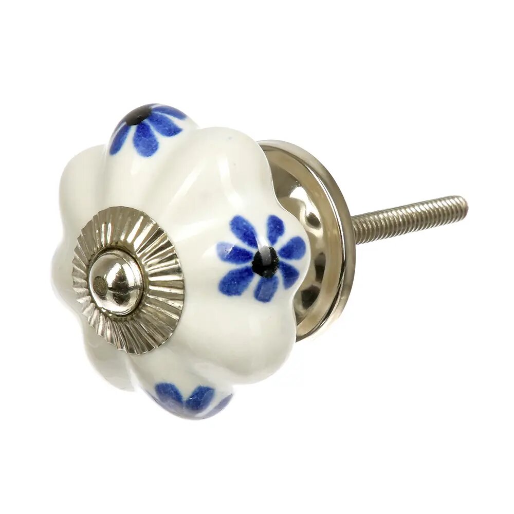 Ручка-кнопка Blumenhaus керамическая Василёк ручная роспись цвет белый