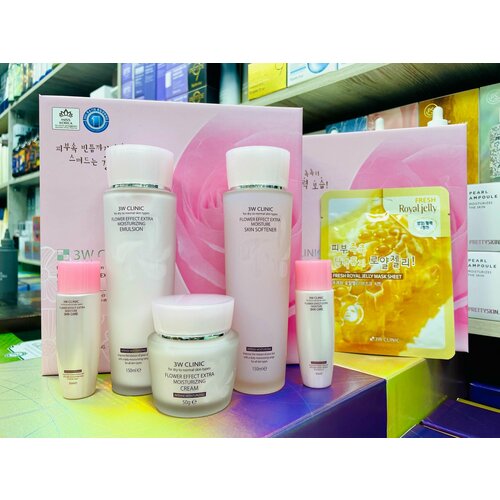 Набор увлажняющих средств с цветочными экстрактами 3W Clinic Flower Effect Extra Moisturizing Skin Care 3 Set jigott набор увлажняющих средств для лица тонер эмульсия крем signature collagen essential skin care 3 set