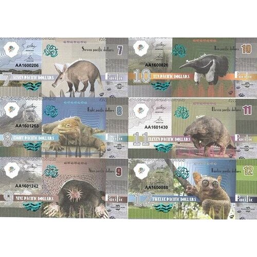 Тихий океан Набор 6 бон (7-12 долларов) 2016 год Экзотические животные экзотические животные набор карточек