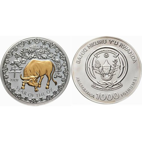 руанда 1000 франков 2008 г дикая природа с бриллиантами горная горилла Руанда 1000 франков 2009 год Год быка
