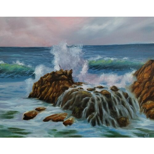 Картина 40х50 см масло, холст, Волна, ручная авторская работа