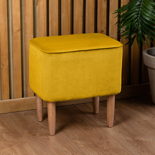 Пуфик желтый прямоугольный на деревянных ножках Пуфик для ног Мягкий пуф в прихожую и спальню Банкетка велюр