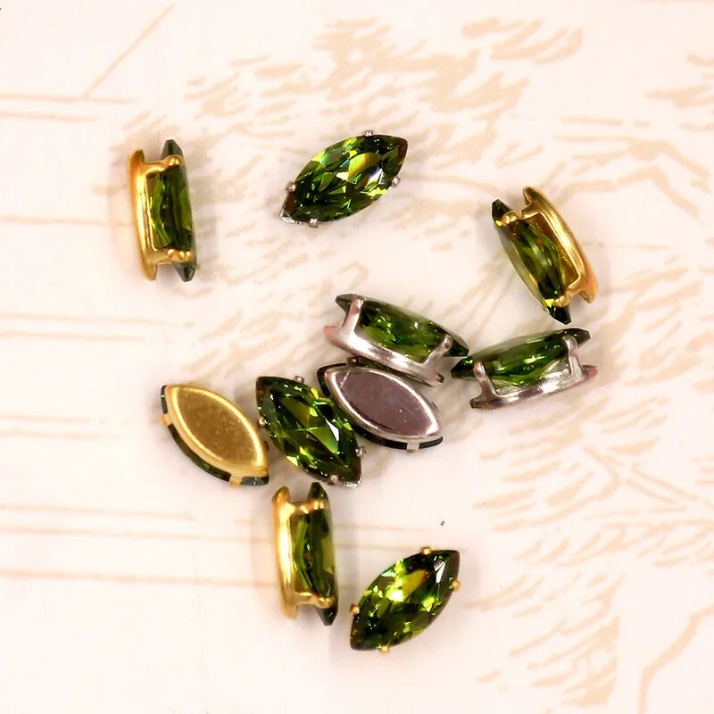 Натуральный циркон 5x10 мм 20 шт разноцветный форма глаза Silver bottom Изумрудный Olive green