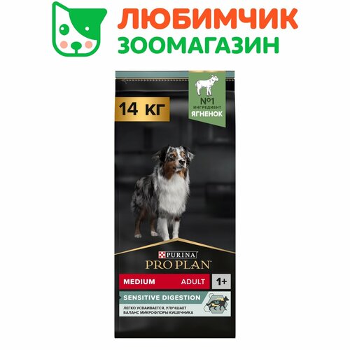 Pro Plan корм для собак средних пород, с чувствительным пищеварением, с высоким содержанием ягненка 14 кг