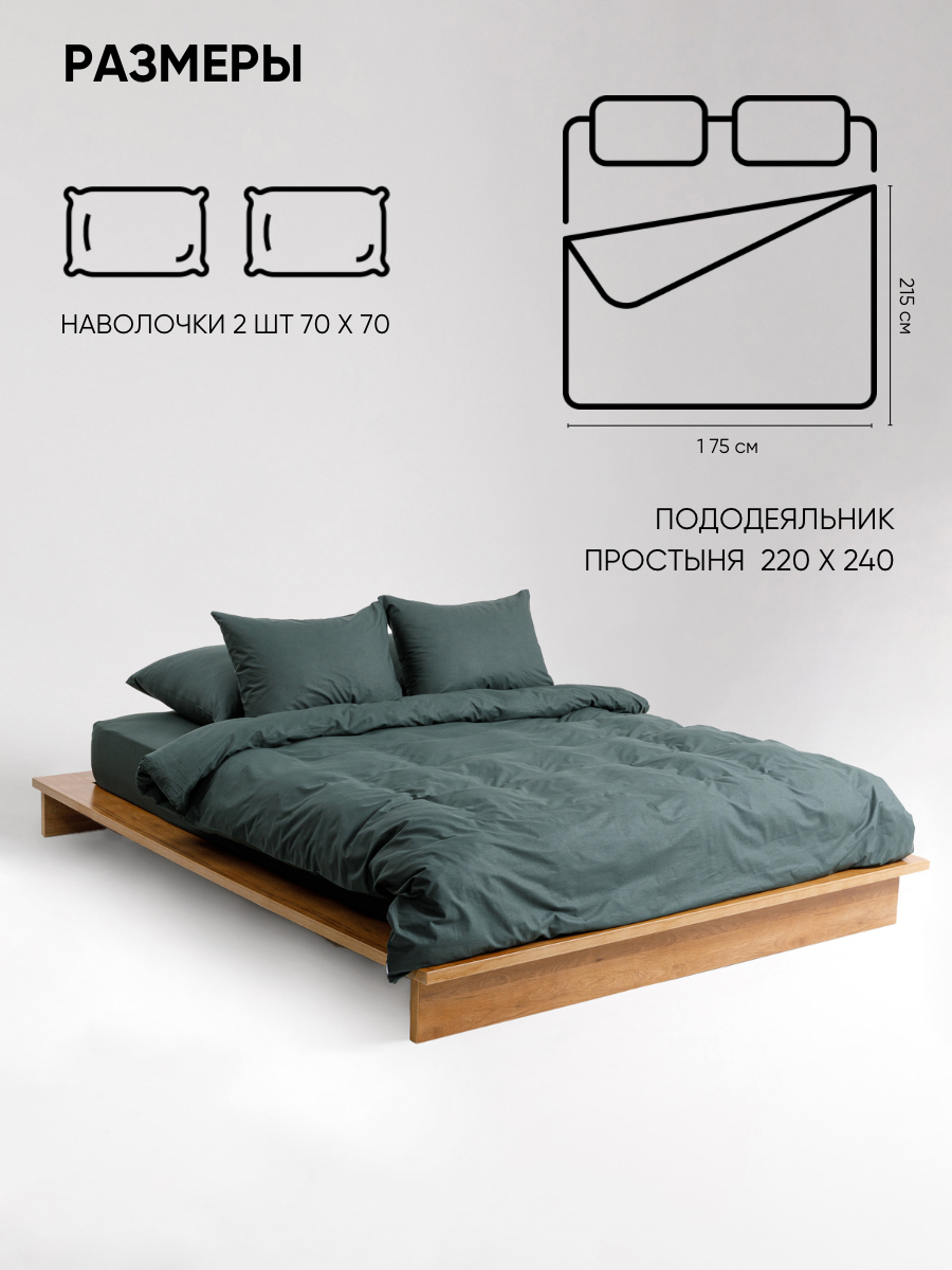 Постельное белье на молнии однотонное Urban Family (аналог икеа), Шторм, 2 спальное, наволочки на молнии 70х70, 100% хлопок, перкаль — фото 1