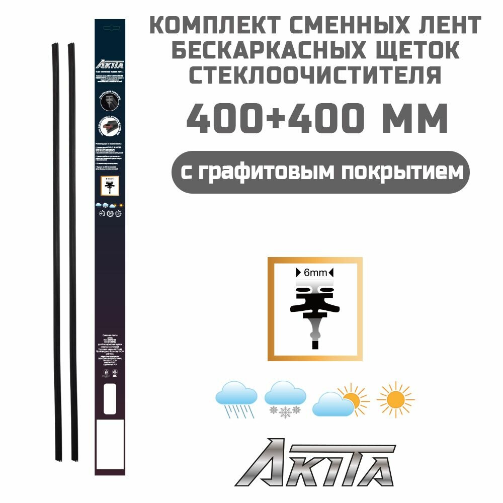 Сменные резинки для бескаркасных щеток 400+400 мм