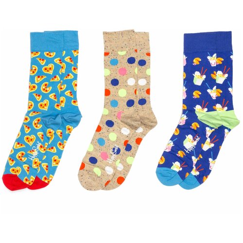 Носки Happy Socks, 3 пары, размер 41-46, голубой, синий, бежевый, мультиколор