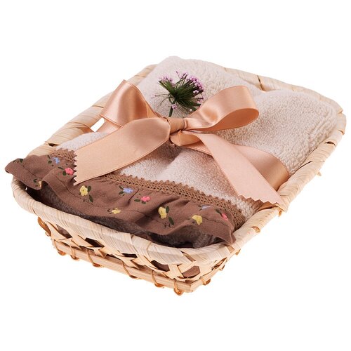 фото Полотенце махровое в корзинке, santalino шебби шик,30х50 см,х/б 100%,бежевый.(850-841-18)