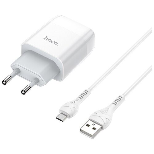 фото Зарядное устройство hoco c73a glorious 2*usb + кабель usb-micro, 2.4a, белый