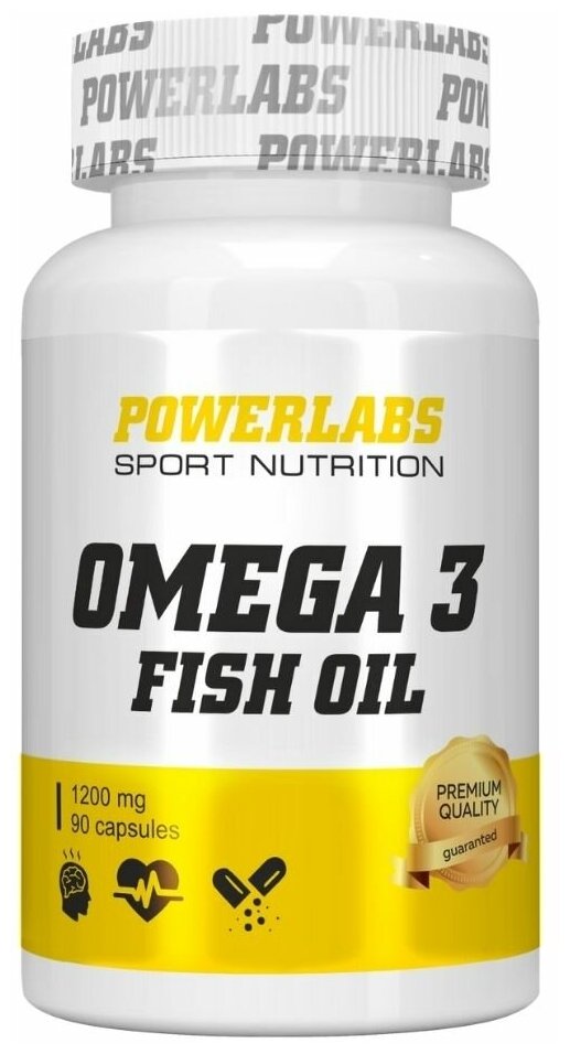 PowerLabs Омега 3 (omega 3), витамины для взрослых и детей 90 капсул