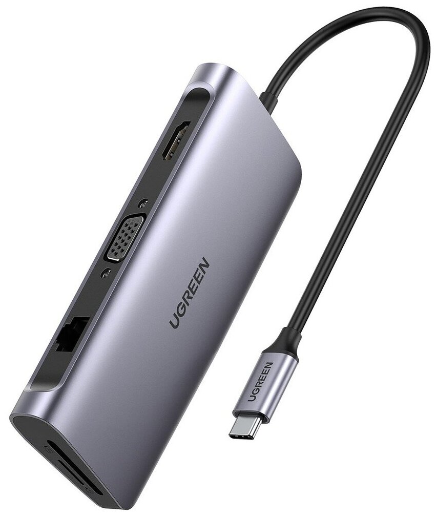 USB разветвитель Ugreen Hub 9 In 1 USB-C, серый (40873)