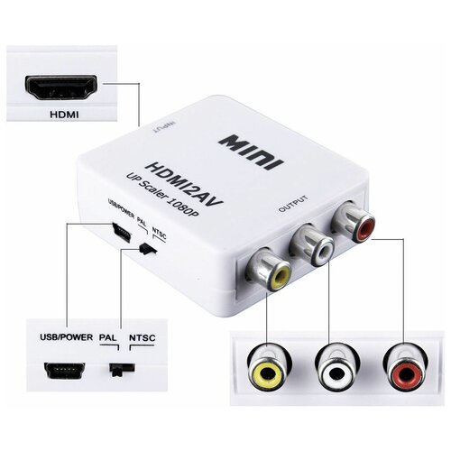 Конвертер-переходник из HDMI в AV / 3RCA (тюльпаны) HDMI2AV видео конвертeр hdmi2av