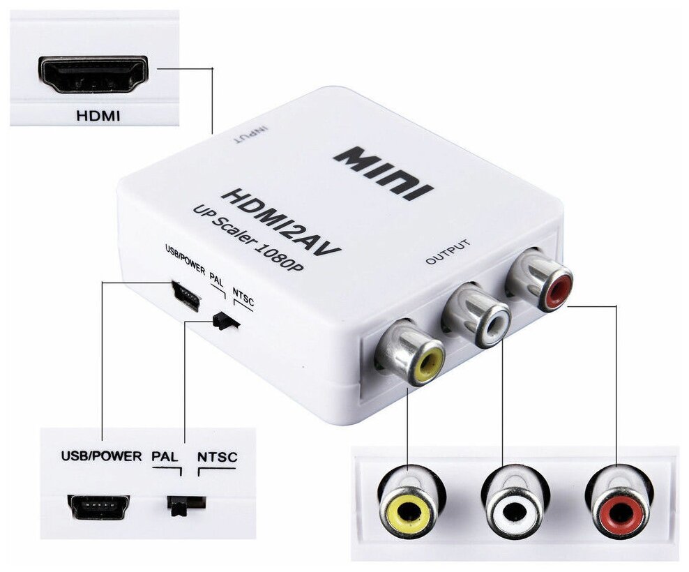 Конвертер-переходник из HDMI в AV / 3RCA (тюльпаны) HDMI2AV