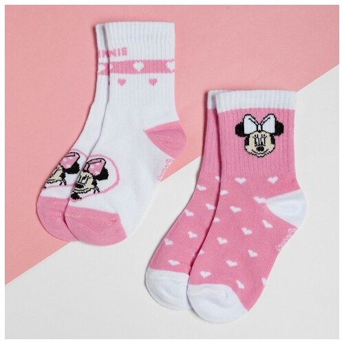 Набор носков &quot;Minnie&quot;, Минни Маус, розовый/белый, 14-16 см Kaftan цвет розовый/белый