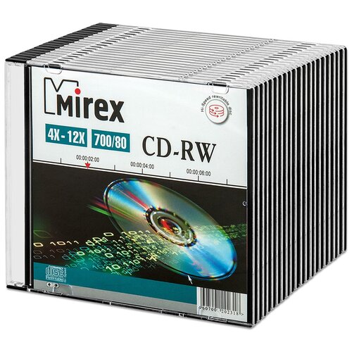 Перезаписываемый диск CD-RW Mirex 700Mb 12x slim box, упаковка 20 шт.