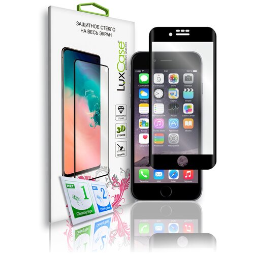 Защитное стекло LuxCase для iPhone 6, 6S, 7, 8, SE2, на Айфон 6, 6S, 7, 8, SE2, На весь экран, Полноклеевое, DustProof Черная рамка