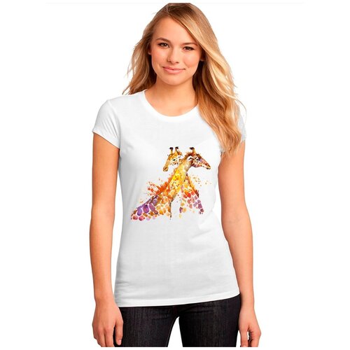 фото "женская белая футболка жирафы, пара, животные". размер s drabs