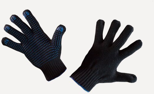 Изображение товара Перчатки рабочие х/б 50 пар 5 нитей с ПВХ 50 гр. (10 класс вязки) хозяйственные, трикотажные Черные