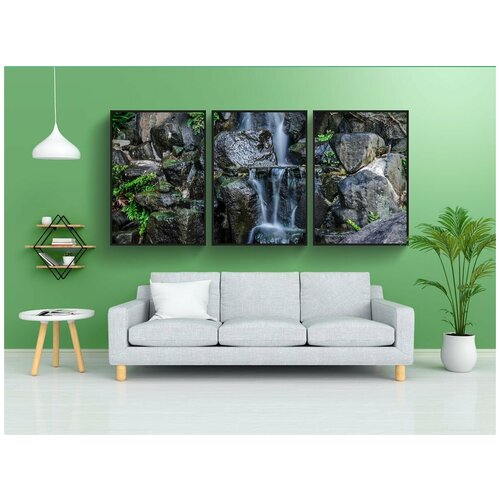 фото Набор модулных постеров для интерьера "водопад, япония, сад" 60x90 см. в тубусе, без рамки lotsprints