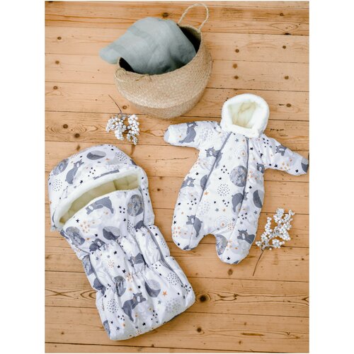 фото Комплект для новорожденного "зефирка" меховой конверт и утепленный комбинезон цвет: ментол babyglory