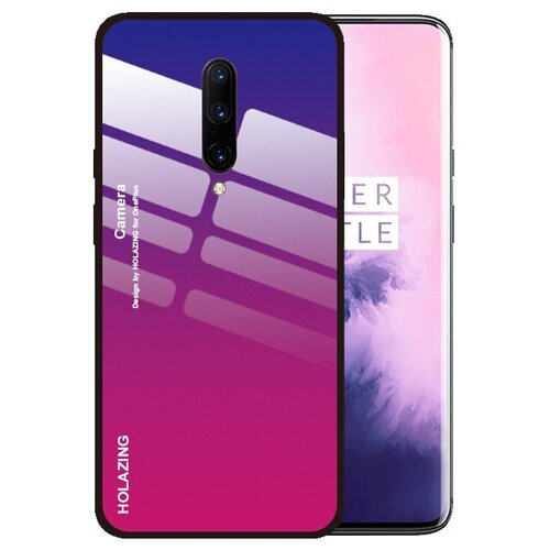фото Чехол-бампер mypads для oneplus 7t pro стеклянный из закаленного стекла с эффектом градиент зеркальный блестящий переливающийся фиолетовый