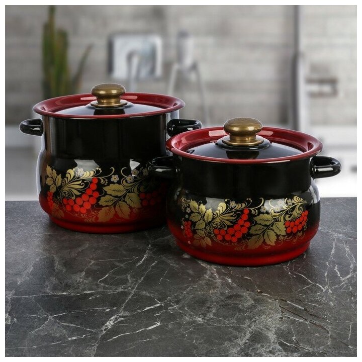 фото Набор кастрюль №10 (4л; 5,5л) красно-чёрный "Рябинка" 2078799