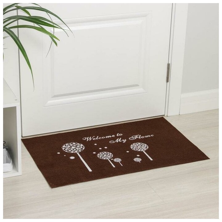 фото Коврик придверный светящийся в темноте "Добро пожаловать" 50х80 см, цвет коричневый 7062855