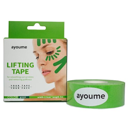 фото Кинезио тейп для подтяжки лица ayoume kinesiology tape roll 2,5см*5м зелёный