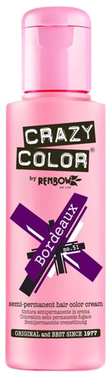 CRAZY COLOR Яркая краска, пигмент прямого действия, бордовый/51, 100 мл