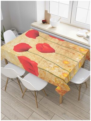 Скатерть прямоугольная JoyArty на кухонный стол "Облачные маки" из оксфорда, 120x145 см