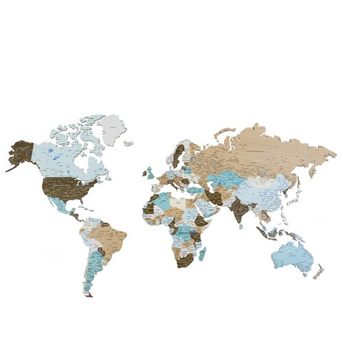 Карта мира настенная, iStolarka, Цвет номер 2, размер 140х80 см, язык наименований русский, Карта мира из дерева , Декор на стену