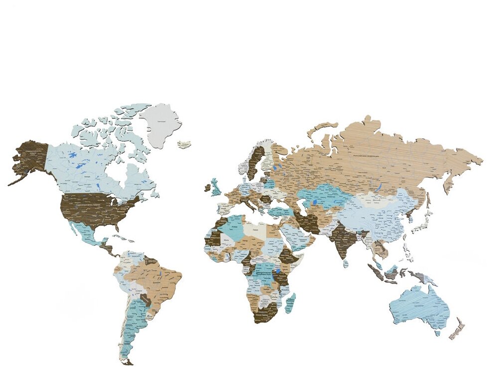 Карта мира настенная, iStolarka, Цвет номер 5, размер 140х80 см, язык наименований русский, Карта мира из дерева , Декор на стену