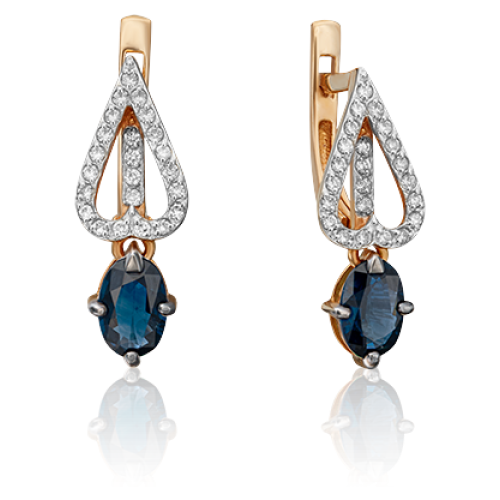 PLATINA jewelry Серьги из красного золота с сапфиром и бриллиантом 02-0808-00-105-1110-30